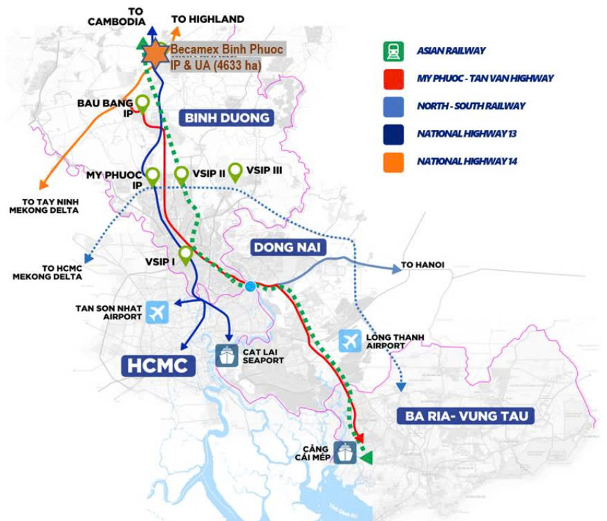 Bản đồ Becamex Bình Phước và các KCN lân cận