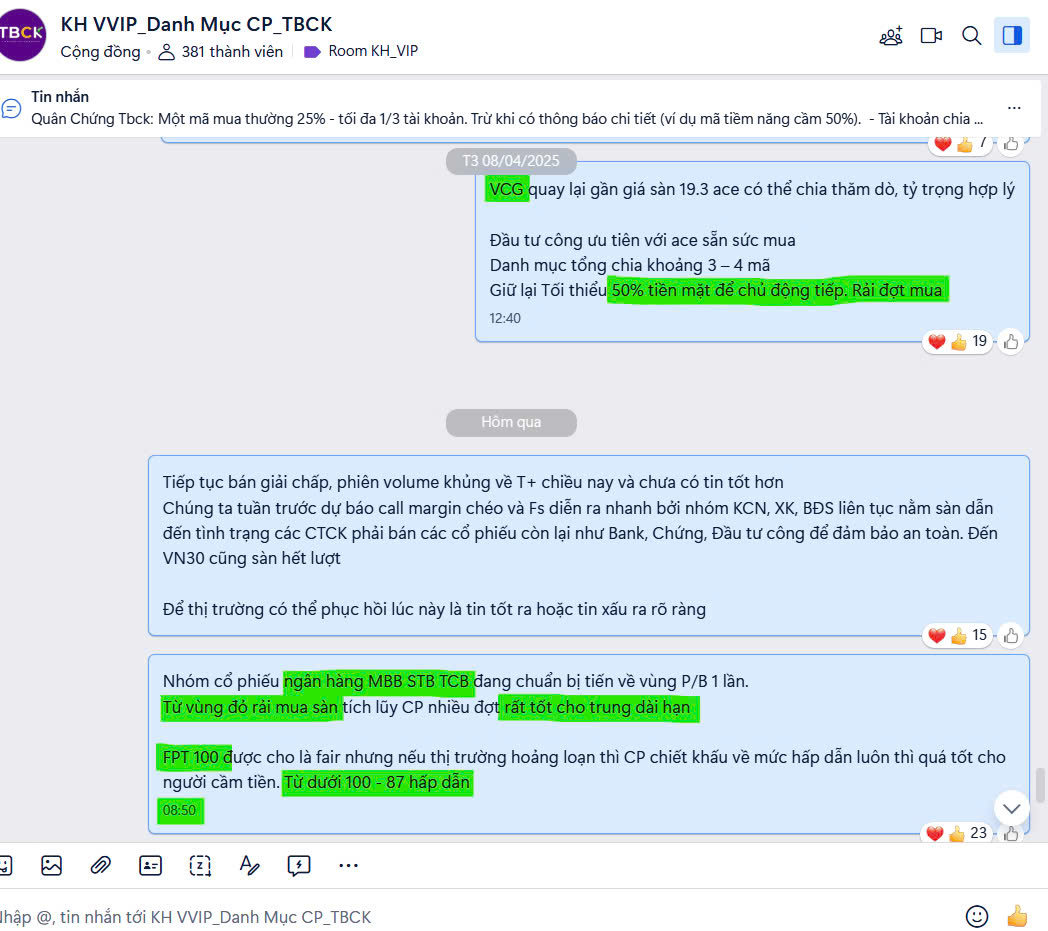 Khuyến nghị Khách hàng VIP tham gia gom hoảng loạn 1 số cổ phiếu
